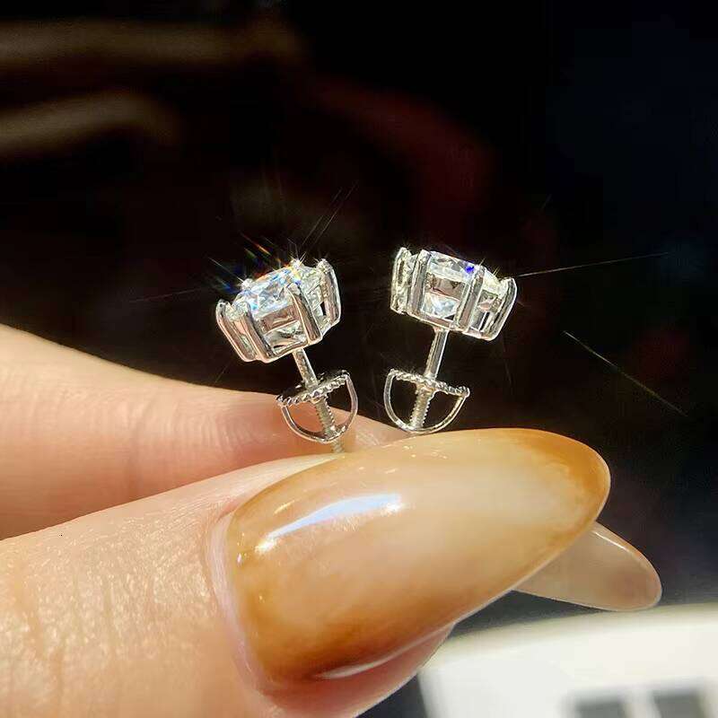 Fine Fashion Luxury Unisex 925 Sterling Silver 0.512 CT Moissanite Diamond Four Claw Screw Back Stud Earrings Stylish Trendy