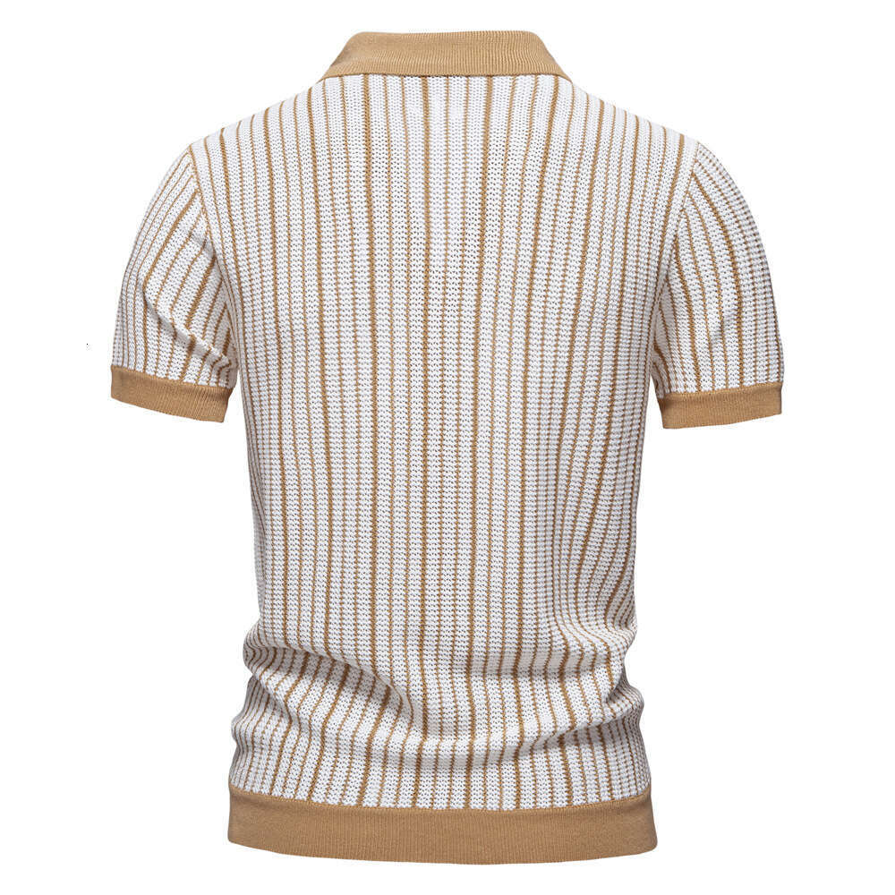 2026 Summer New European and American Men's Short Sleeve Knitted Striped Fashion Business Polo Shirt for Men