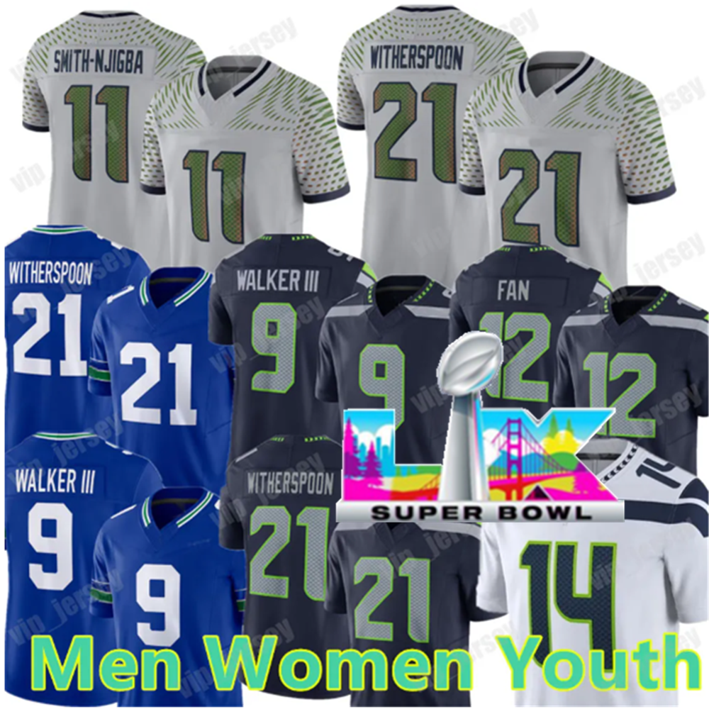 Custom Cooper Kupp Devon Witherspoon football jersey Sam Darnold Jaxon Smith-Njigba Kenneth Walker III