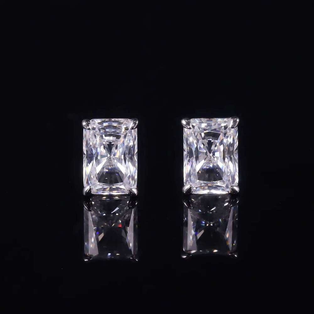 Fancy Radiant Cut 4X6mm 5X7mm 6X8mm 7X9mm Solid White Gold 18K 14K Lab Grown Diamond VVS Moissanite Unisex Couple Stud Earrings