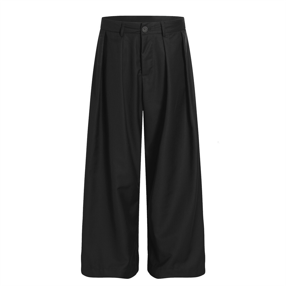 Loose Wide-Leg Long Pants Mens Casual Dress Pants American Style Solid Color Versatile Double Pleat Design Straight-Leg Floor-Length Pants