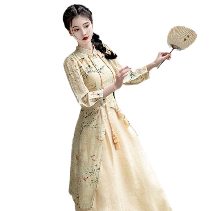 Designer's Chinese Improved Cheongsam Children's Dress Spring And Autumn Winter 2026 New Style Temperament Long Sleeved Mid Length Skirt