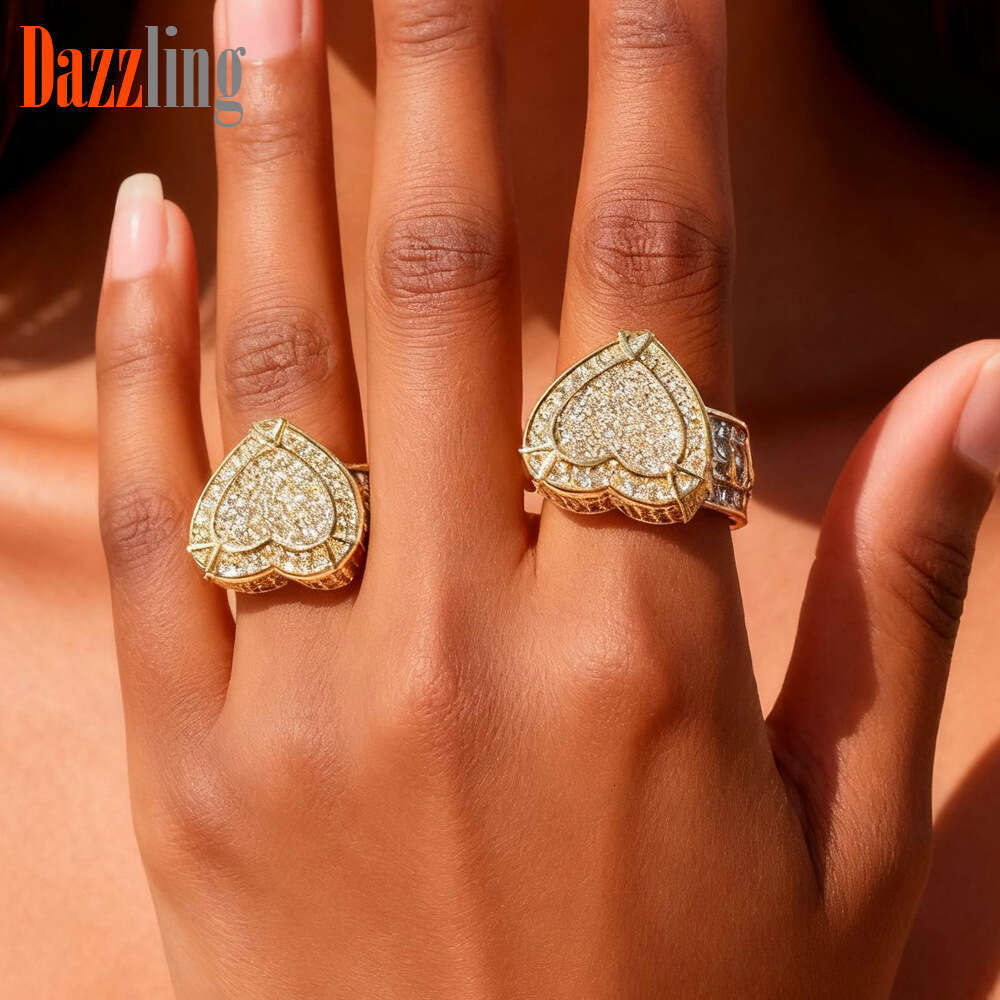 designer rings Zircon Personality Exaggerated Big Heart Inlaid Diamond Heart-Shaped Ring Unisex Trendy