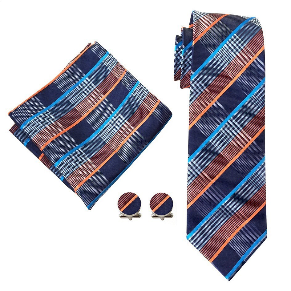 Hi-Tie Orange Paisley Silk Wedding Tie For Men Handky Cufflink Gift Mens Necktie Fashion Business Party Dropshiping 241218