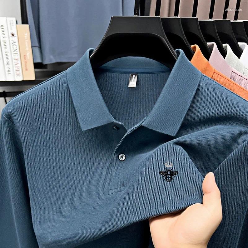 Men's Polos Brand Polo Shirt Long Sleeve Fashionable Bee Embroidered Top Spring Cotton Comfortable Breathable Casual T-shirt