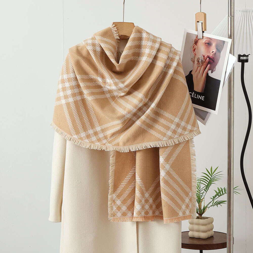 Double-Sided Plaid Korean Style Atmosphere Warm Thickened Scarf for Women Autumn Winter Versatile Four-Sided Faux Cashmere