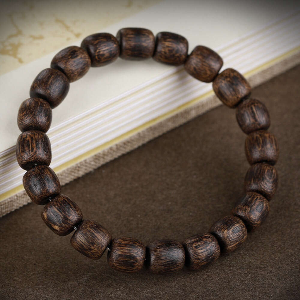 Authentic Vietnamese Agarwood Grade Barrel Men's Buddhist Cultural Play Apple Beads Plain Bracelet Black Oil Old Material - view 7