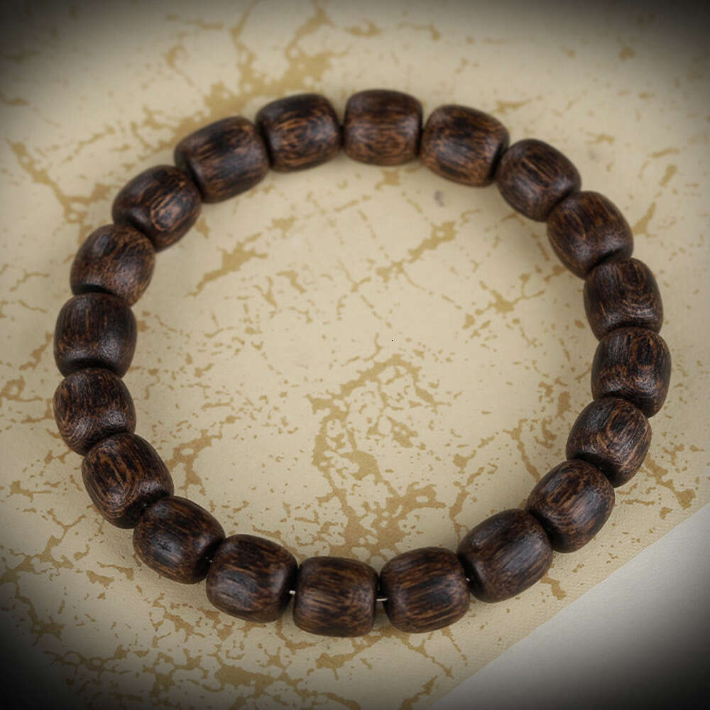 Authentic Vietnamese Agarwood Grade Barrel Men's Buddhist Cultural Play Apple Beads Plain Bracelet Black Oil Old Material - view 5