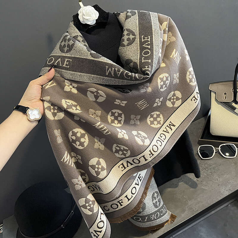 Autumn Winter Korean Version Printed Imitation Cashmere Scarf for Women, Dual-use Air Conditioning Shawl, New Double-sided Thickened Neck Warmer