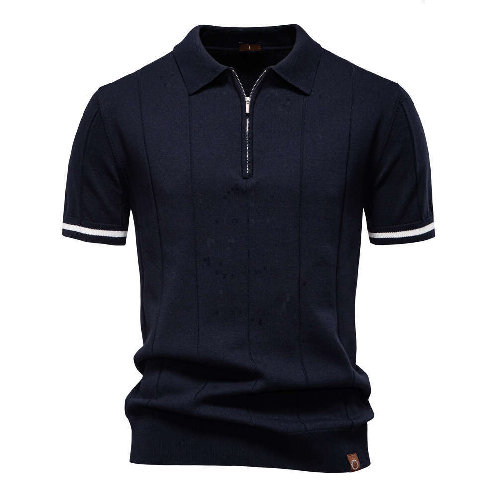 2026 Spring Summer New Casual Wool Turn-down Collar Knitted Polo Shirt Short Sleeve Men's T-shirt
