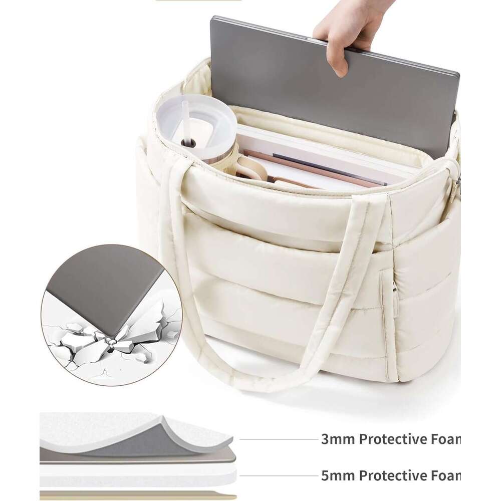 Puffer Tote Women Lightweight Puffy Work Handbag Teacher Nurse Quilted Shoulder School Travel Gym Cloud Bag W Zipper Daily College Bags Computer