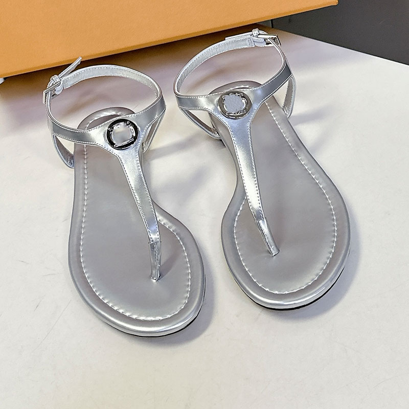 26SS designer women Sunkiss Flat Sandal luxury brand Lady thong design flat sandals rubber outsole Patent calf leather comfortable and durable womans shoes