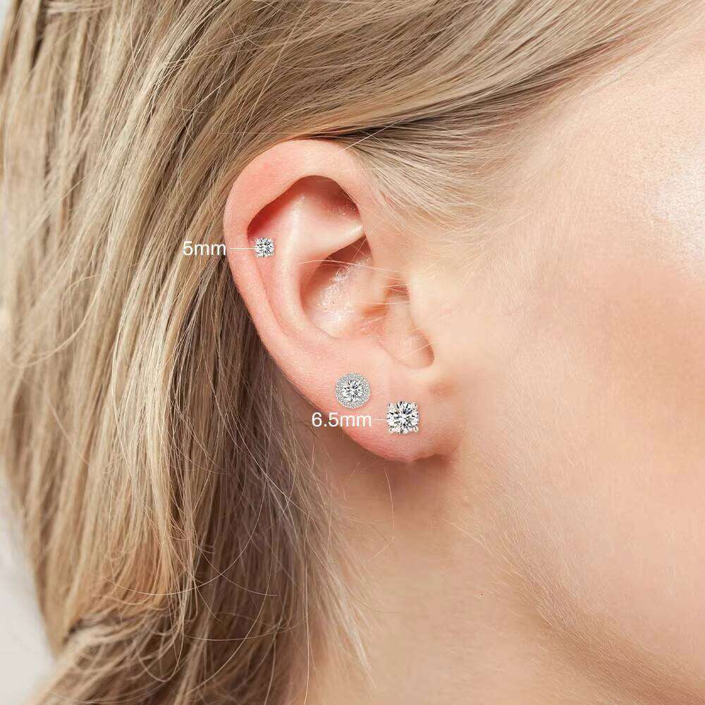 VVS Moissanite Earrings Wholesale Classic 4 Prong Round Cut 925 Sterling Silver Studs For Women Luxury Jewelry