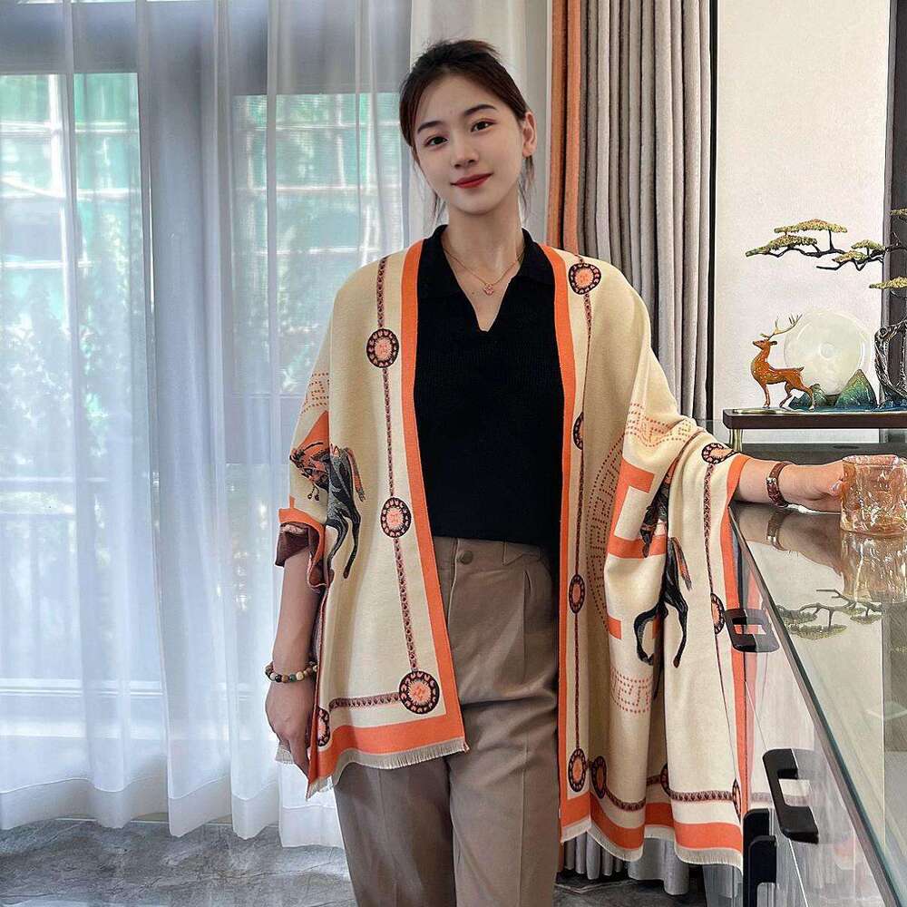 Classic Color New H Cashmere Designer for Women Winter Warm Long Thickened Carriage Scarf Shawl Dual-use