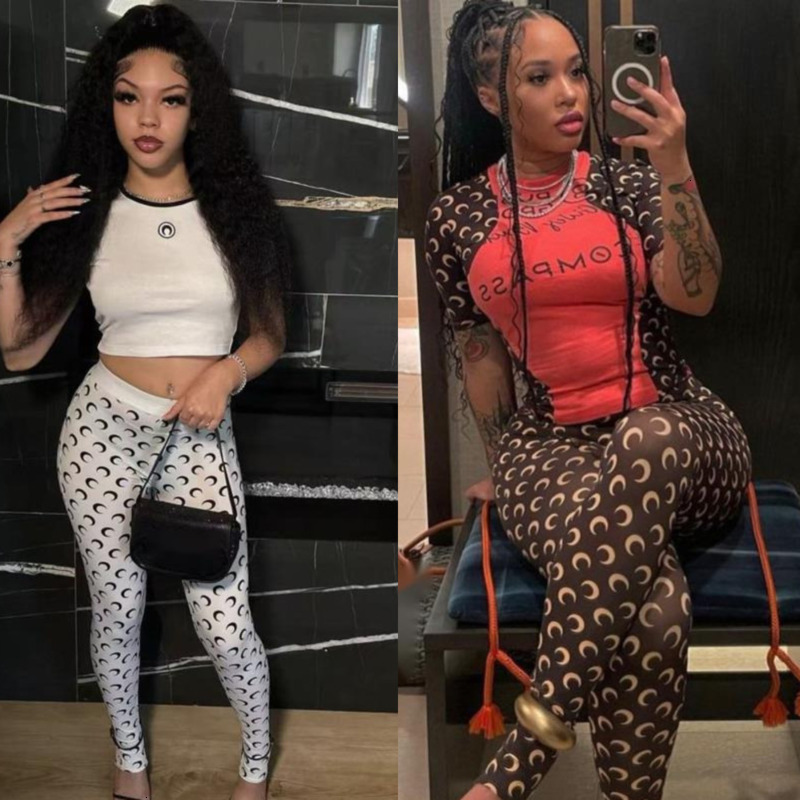 2026 Spring Designer Womens Tracksuits Sexy Two Piece Set Elastic Tight Printed Halter Tank Top Vest And Leggings Shorts Sets Casual Suit