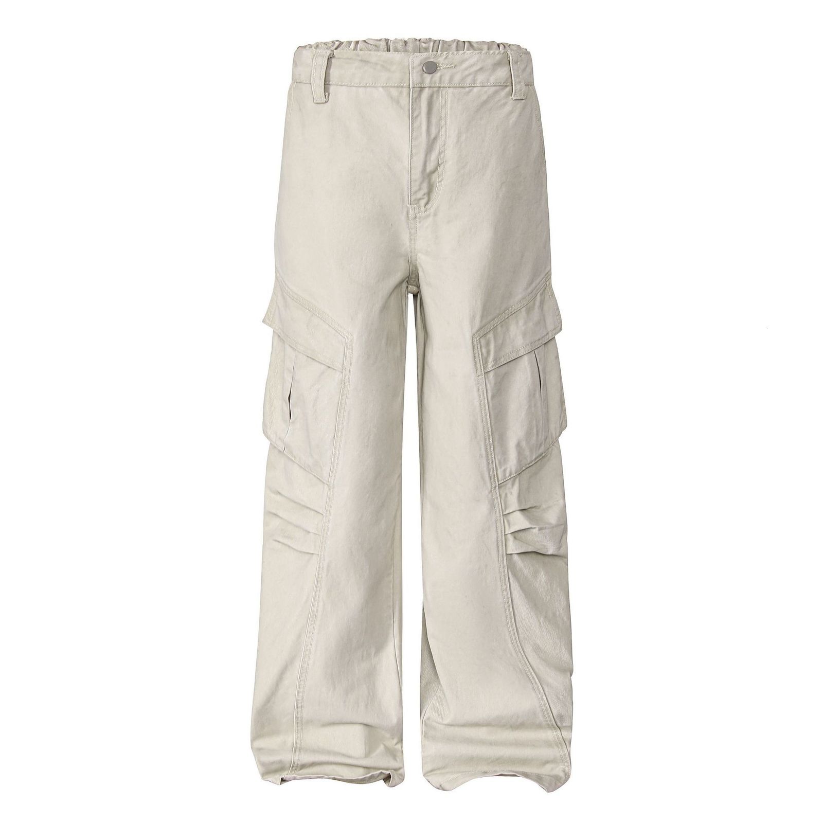 Y2K Retro White Jeans Pocket Versatile Holes Ruched Biker Denim Pants Fashion High Street Streetwear Unisex Baggy Pants 250919