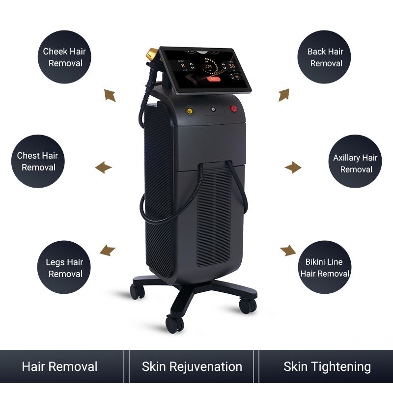 Professional 755 808 1064 Diode Laser Machine Ice Permanent 808Nm Diode Lazer Hair Removal Epilator USA stock