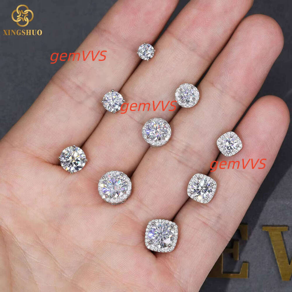 Xs Pass Tester 5Mm 6.5Mm 8Mm Moissanite Magnetic 925 Sterling Silver Mossanite Halo Stud Earrings For Men