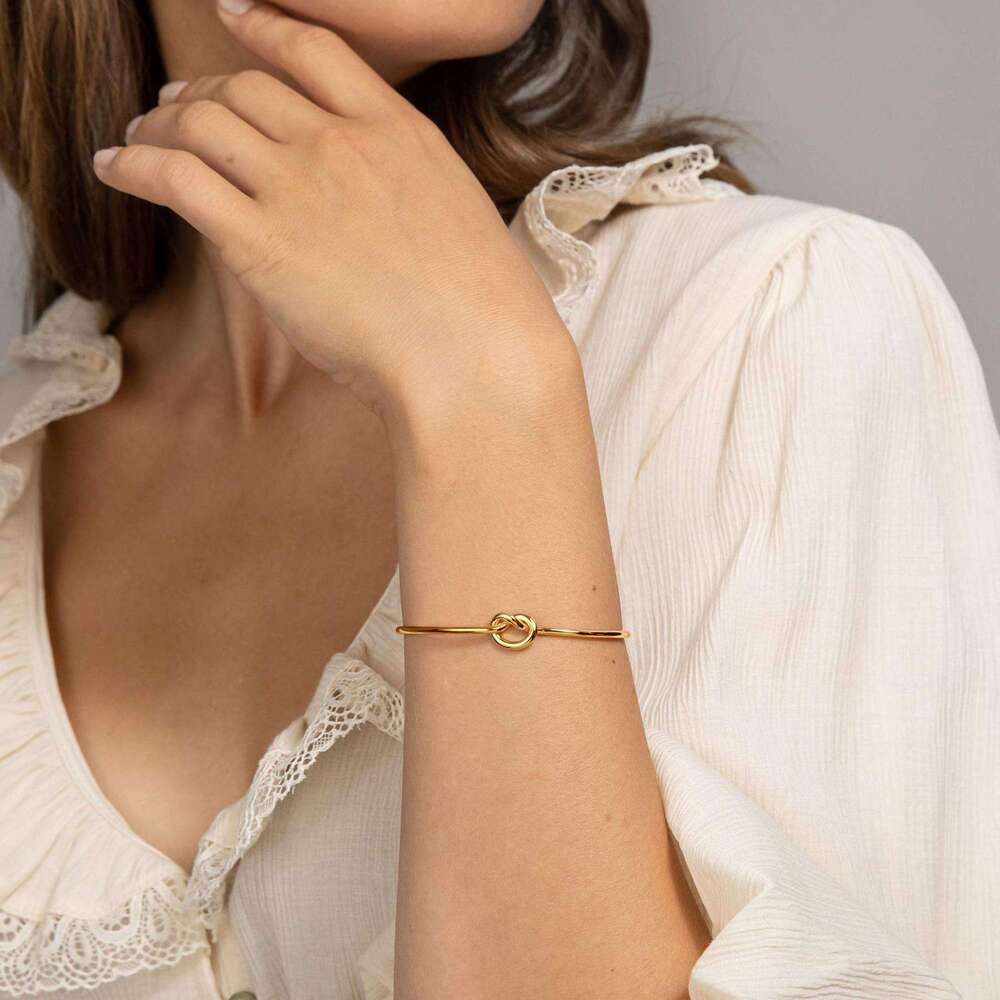 Knot Heart-Shaped C-Link Stainless Steel Bracelet Open-Style Non-Fading Titanium Steel Jewelry 18K Gold-Plated Women's Style