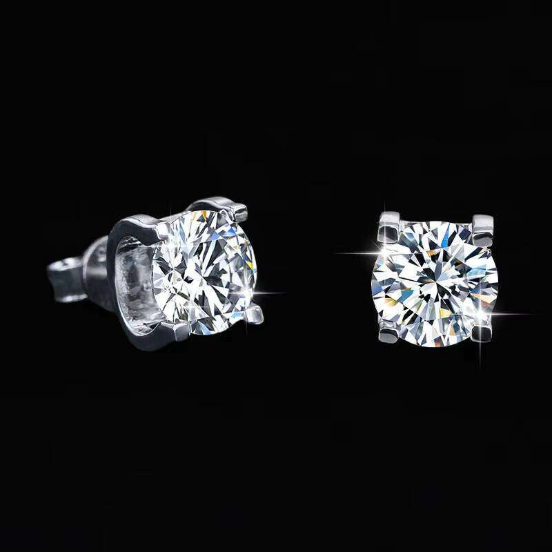 Wholesale Hip Hop Unisex S925 Silver Classic 1 Ct VVS D Color Moissanite Stud Earrings For Men And Women