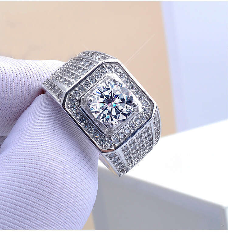 Luxury Imitation Moissanite Open 18K Rose Gold Plated 2 Diamond Wide Version Cluster Starry Sky Men's Ring