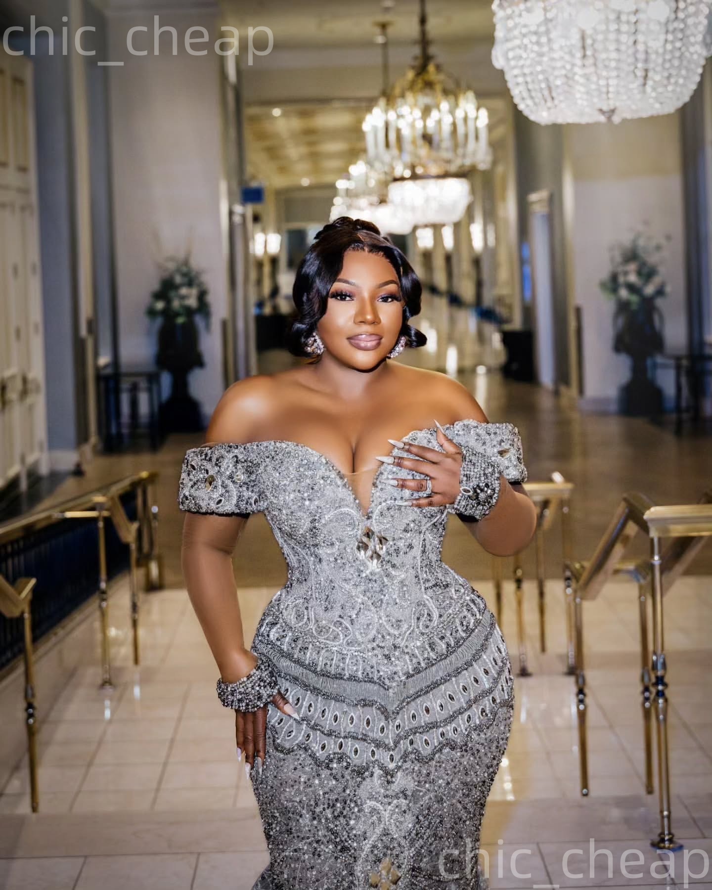 Aso Ebi Silver Mermaid Prom Dresses 2026 Beaded Crystals Detachable Train Evening Formal Party Second Birthday Engagement Gowns Dress For Special Occa