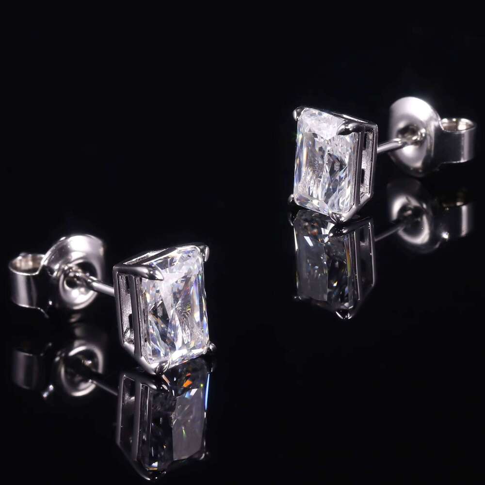 Fancy Radiant Cut 4X6mm 5X7mm 6X8mm 7X9mm Solid White Gold 18K 14K Lab Grown Diamond VVS Moissanite Unisex Couple Stud Earrings