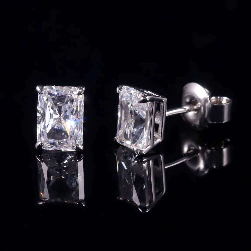 Fancy Radiant Cut 4X6mm 5X7mm 6X8mm 7X9mm Solid White Gold 18K 14K Lab Grown Diamond VVS Moissanite Unisex Couple Stud Earrings