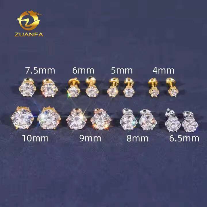VVS D Moissanite Round Cut 4 To 10Mm 6Prongs Trendy Jewelry Ear Studs Unisex 925 Sterling Silver Custom Screw Back Stud Earrings
