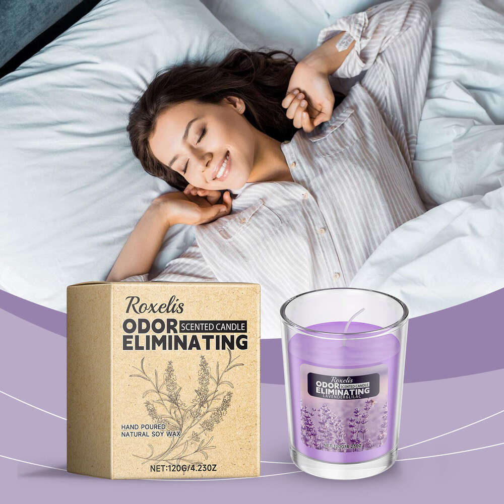 Roxelis Lavender Scented Candle Long-lasting Fragrance Gentle Ingredients One Room Freshness Comfortable Purification Odor Romantic Atmosphere S260202