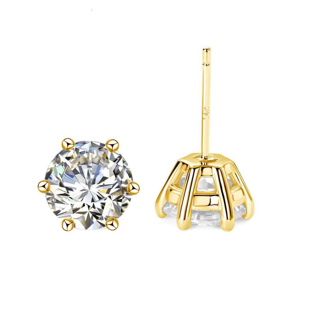 Quality Jewelry Woman Luxury New Year Gift Classic 6 Prong Design 1Ct 2Ct Moissanite Diamond Hollow 14K Gold Stud Earrings