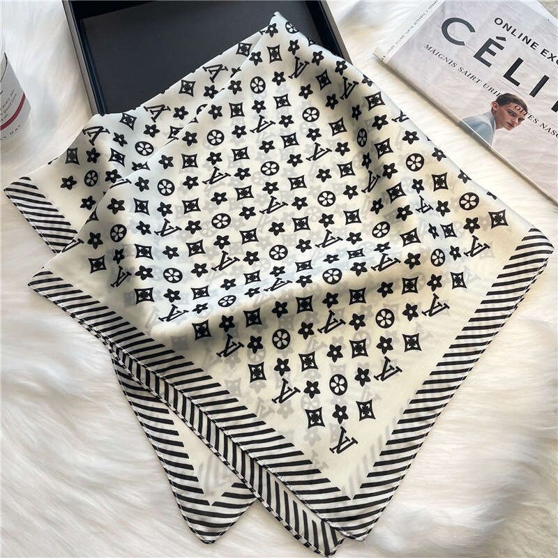 Luxurious Floral for Women, Elegant and Versatile Professional 70cm Square Imitation Silk Scarf, Summer Sun Protection Neck Scarf