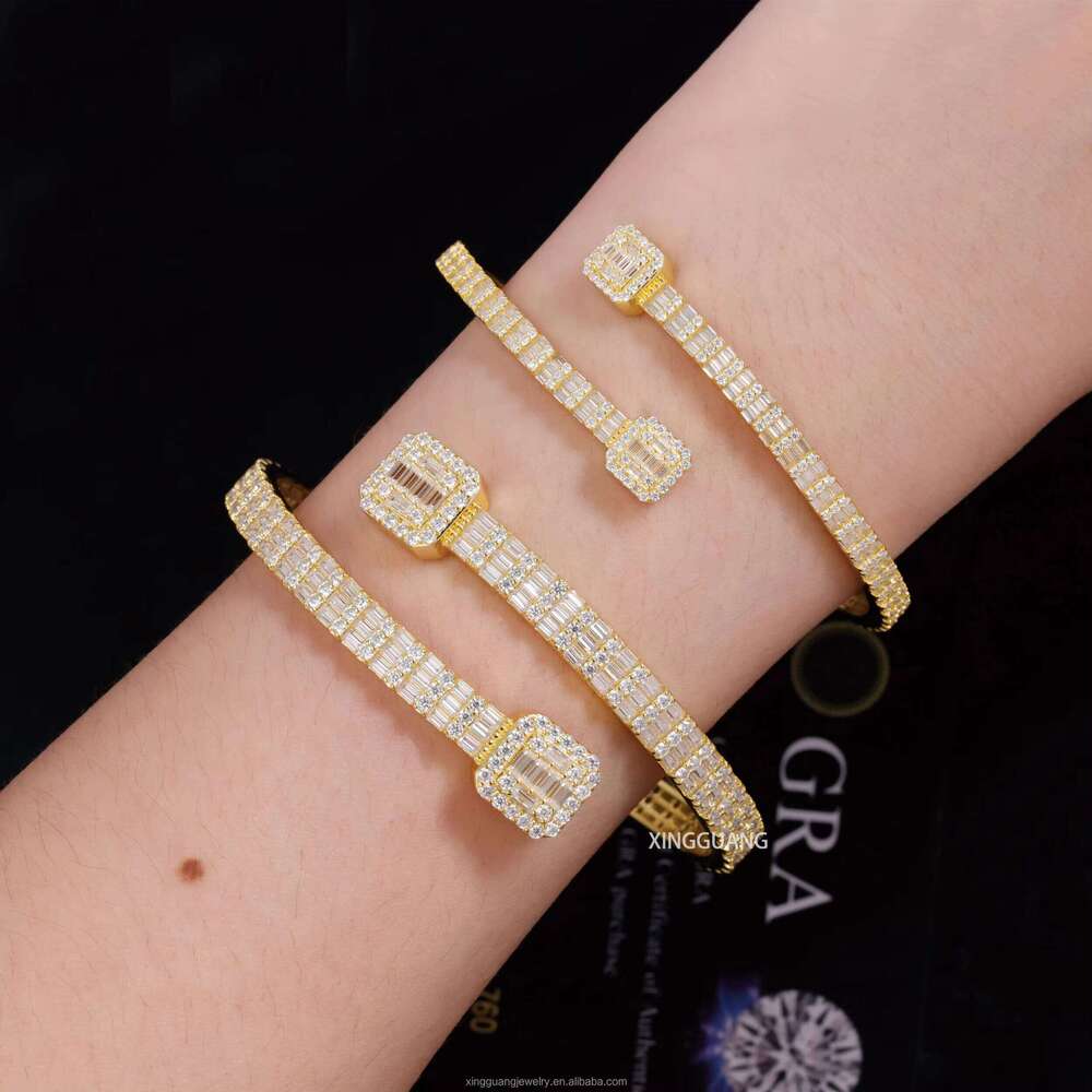 XG Square Iced Out Cuban Bangles 925 Silver Plated Gold Vvs Moissanite Bracelets - view 5