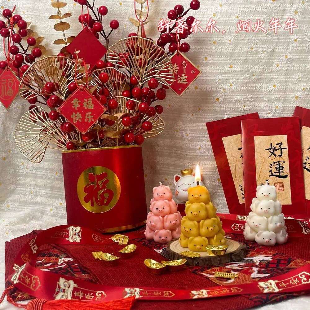 Pig Tower Aromatherapy Candle Spring Festival Birthday New Year for Girlfriend Friend Wedding Companion Gift S260204