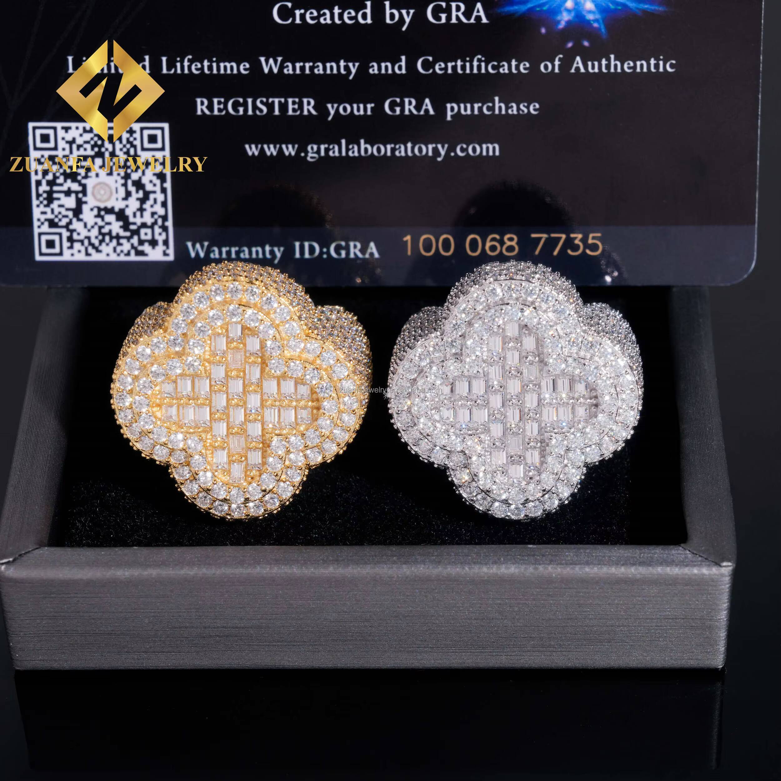 GRA Certificated Fully Iced Out Diamond Hip Hop Rings 925 Silver Gold Plated Moissanite Cross Ring Custom Rings for Men