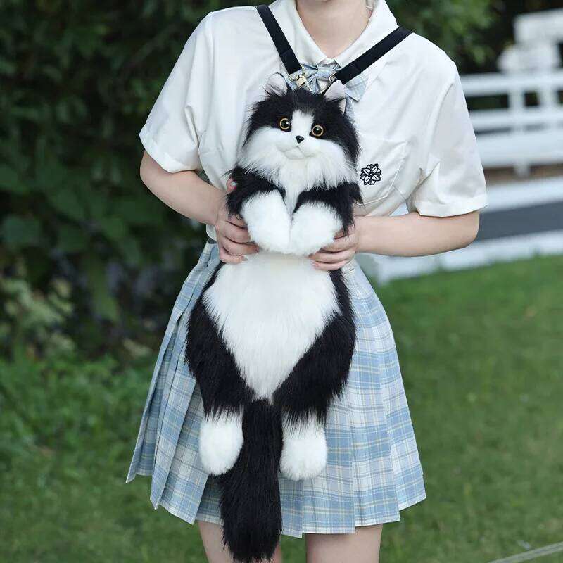Handmade Plush Kitten Backpack Stuffed Animal Cat Tuxedo Fashion For Women Kids Anniversary Birthday Lolita Decor With Gift Z260204