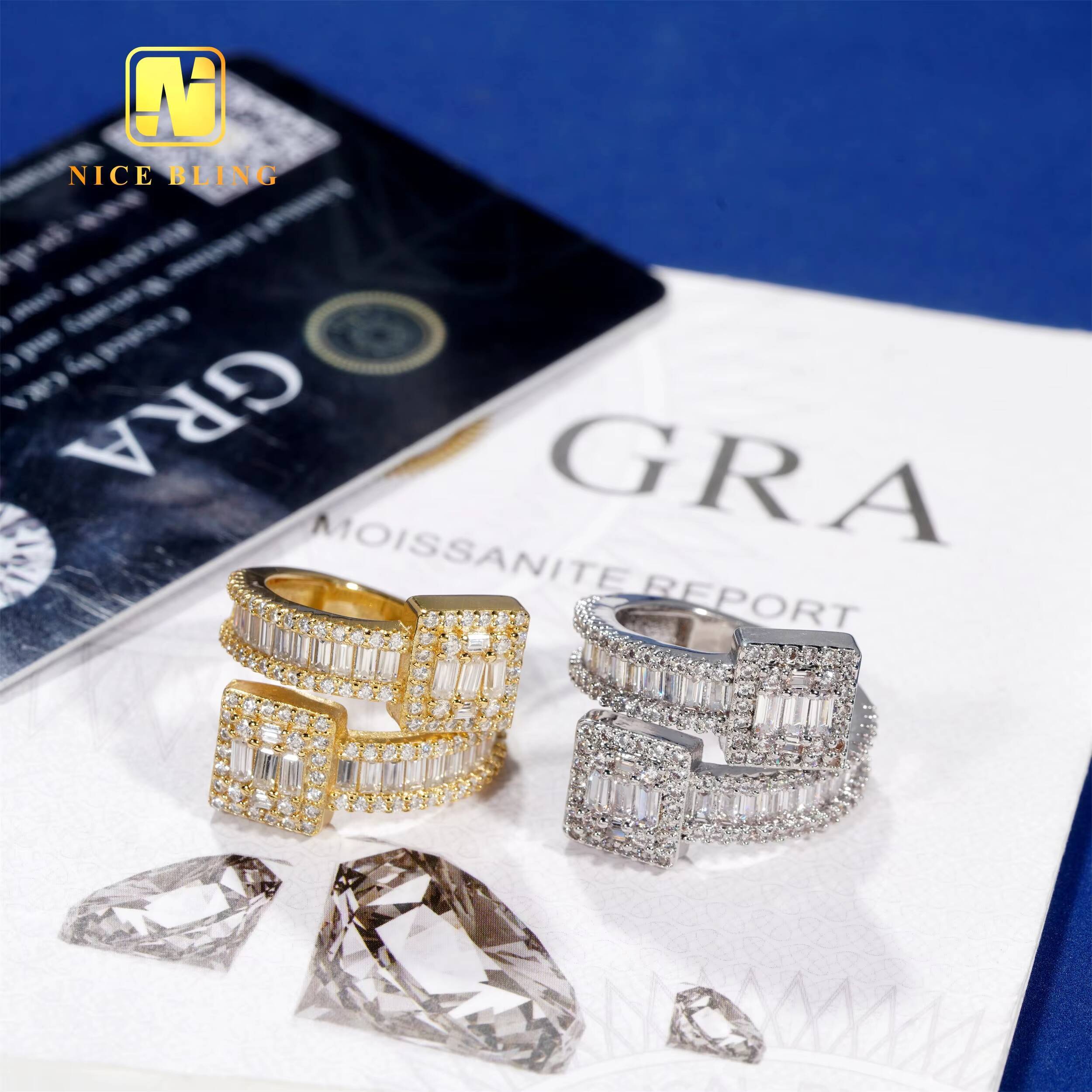 Anti Stress Hip Hop Moissanite Rings 18k Gold Plated 925 Sterling Silver Jewelry Vvvs baguette Moissanite Diamond Rings for Men