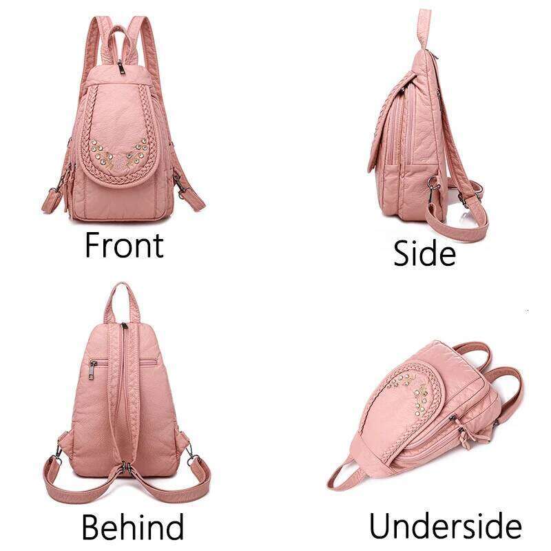 2024 Ladies Soft Washed Leather Cute Small School Bags for Girls Sac a dos Travel Backpack Mochila Feminina Z260204