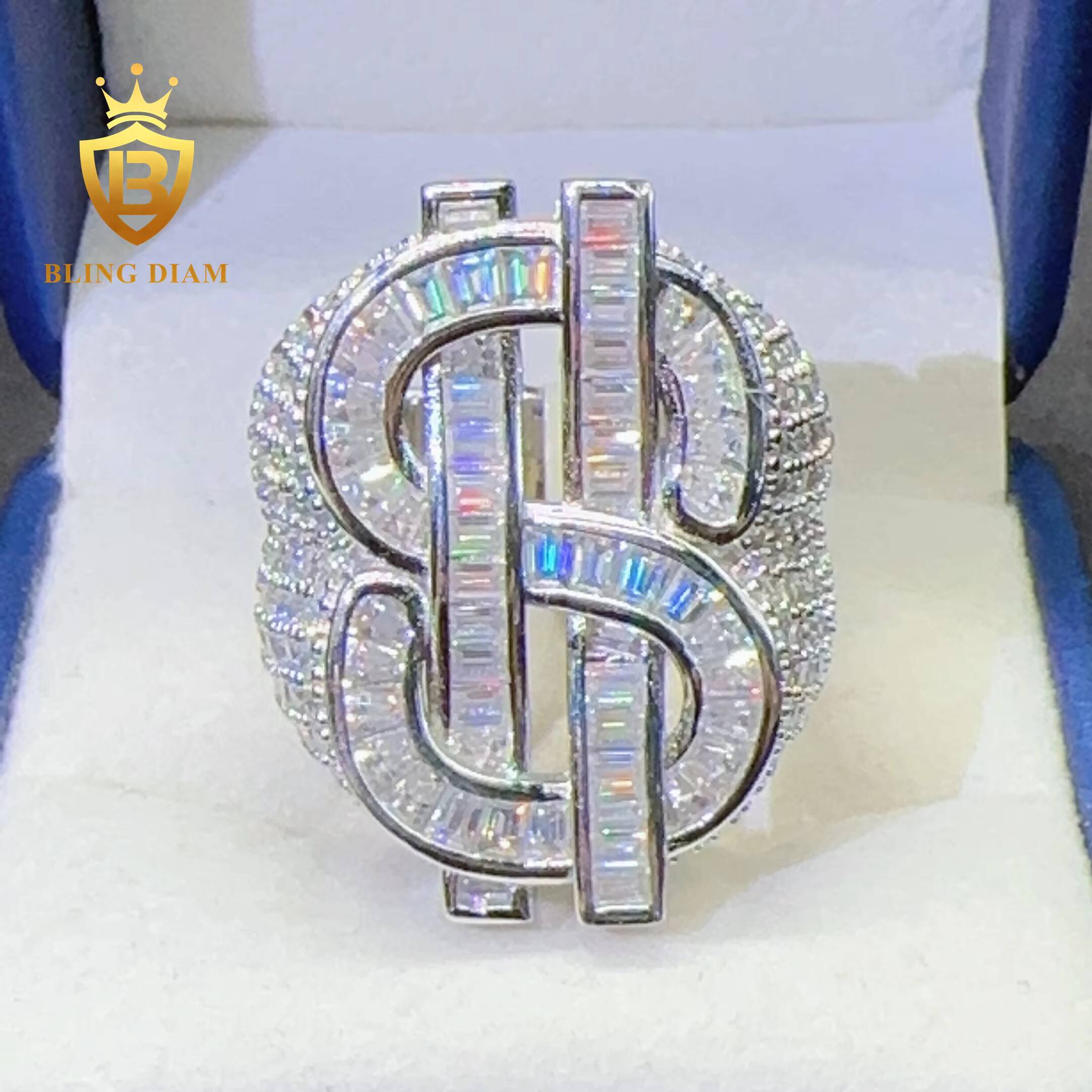 Pass Diamond Tester 925 Sterling Silver Iced Out Hip Hop Ring VVS Moissanite Diamond Us Dollars Rings for Men and Women