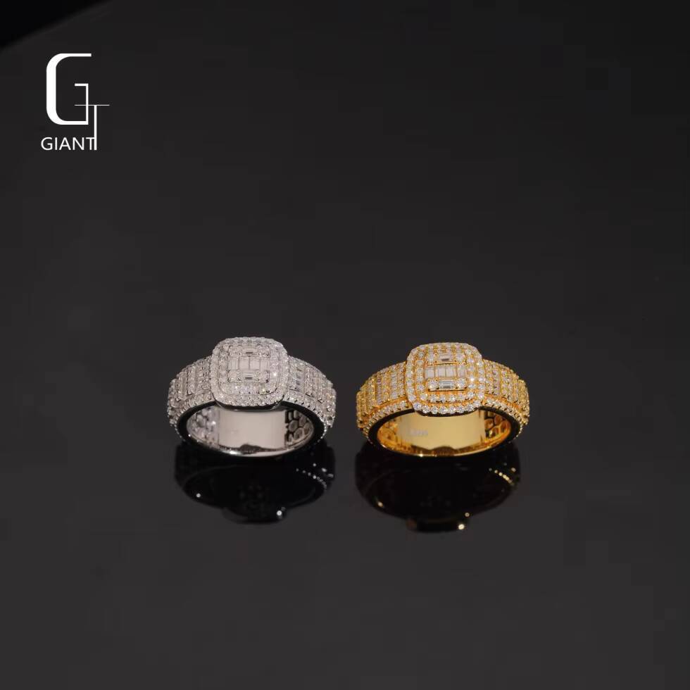 GRA Custom Jewelry Emerald Cut Hip Hop VVS Moissanite Diamond Rings D 925 Sterling Silver Moissanite Rings for Men Accessories
