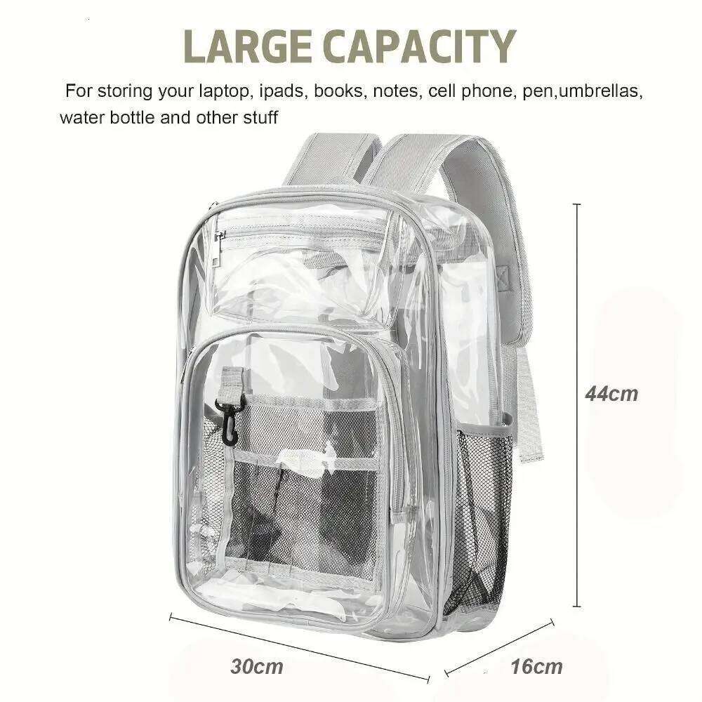 PVC Clear Large Capacity Waterproof Students Bookbag with Multi-pockets See Through Transparent Backpack School Z260202