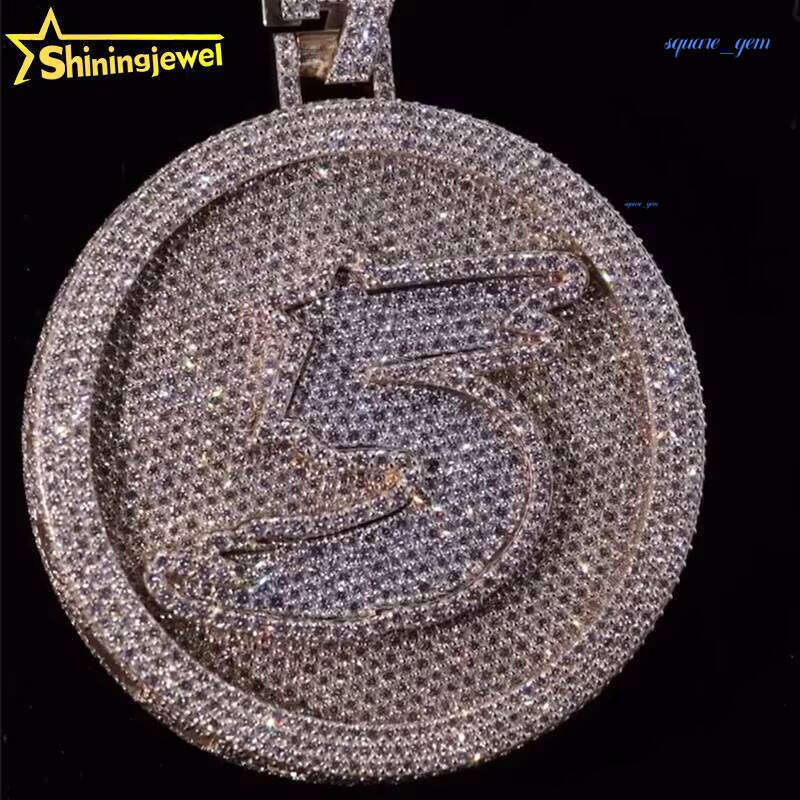 Hot Sale Custom Diamond Hip Hop 925 Sterling Silver Moissanite Mosaic Setting Number Iced Out Spinning Pendant