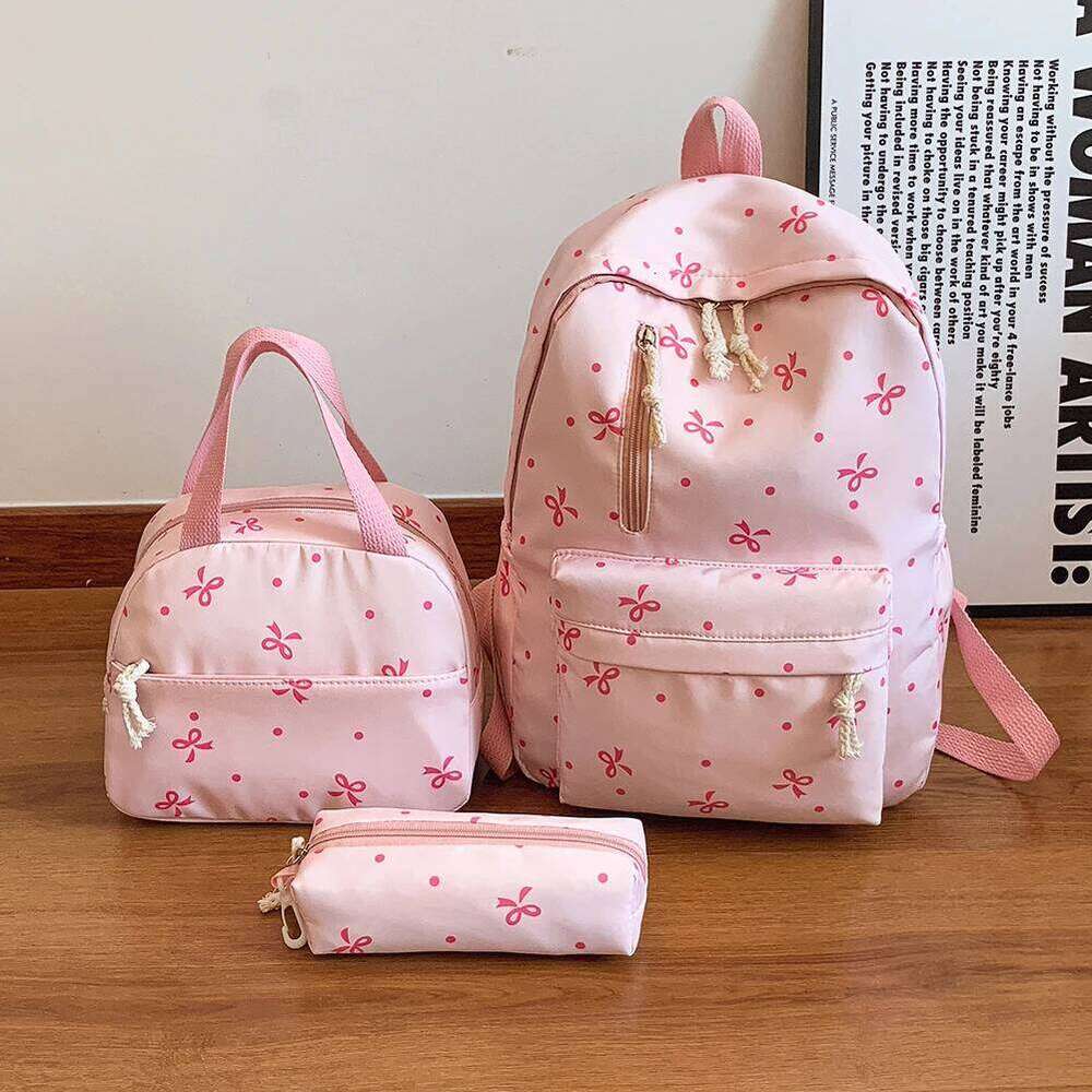 3Pcs/Set Bow Print School Bag with Handbag and Pencil Case Student Rucksack for Girl Women Travel Z260202