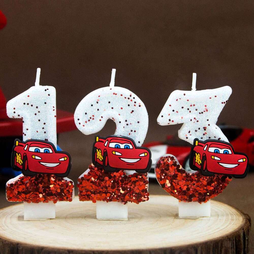 Digital 0-9 Racing Story Lightning McQueen Birthday Candle Cute Cake with Plugin S260204