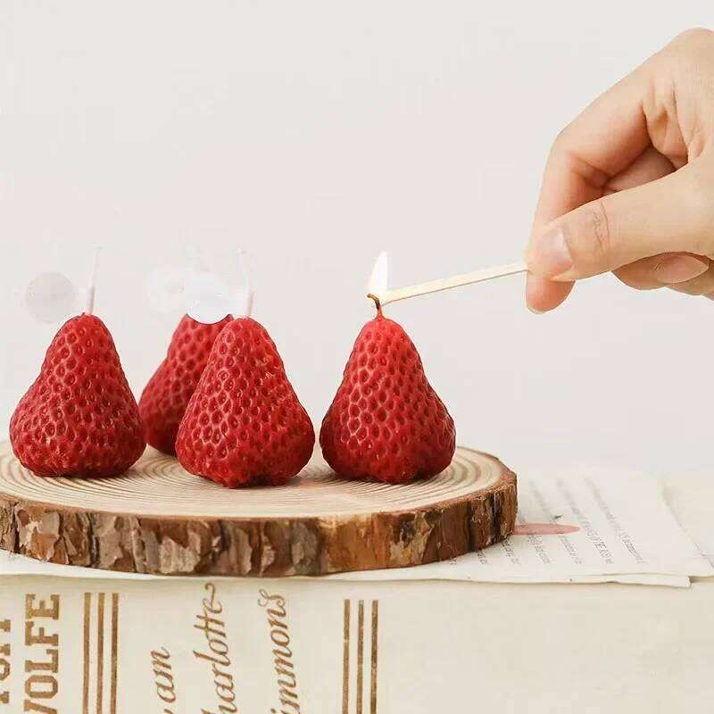 4pcs/1pc Strawberry Soy Wax Aromatherapy Scented Fruit Candles Birthday Cake Topper Party Home Decoration Room Accessory S260204
