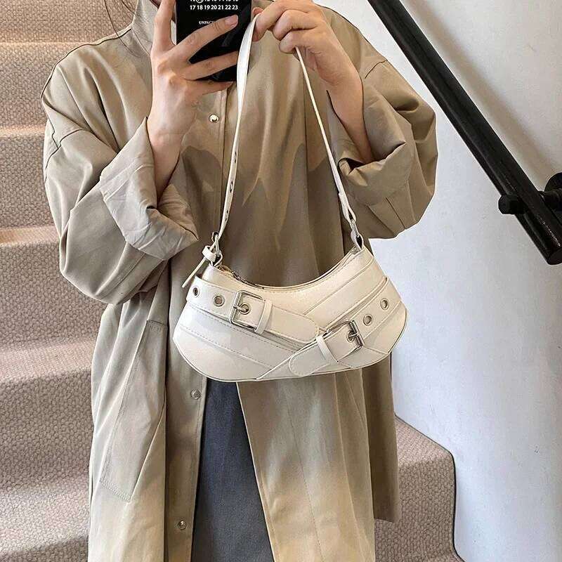Gothic Punk Y2K Shoulder Bags for Women Fashion Pu Leather Ladies Underarm Bag Design Vintage Female Handbags Small Tote Purse C260204