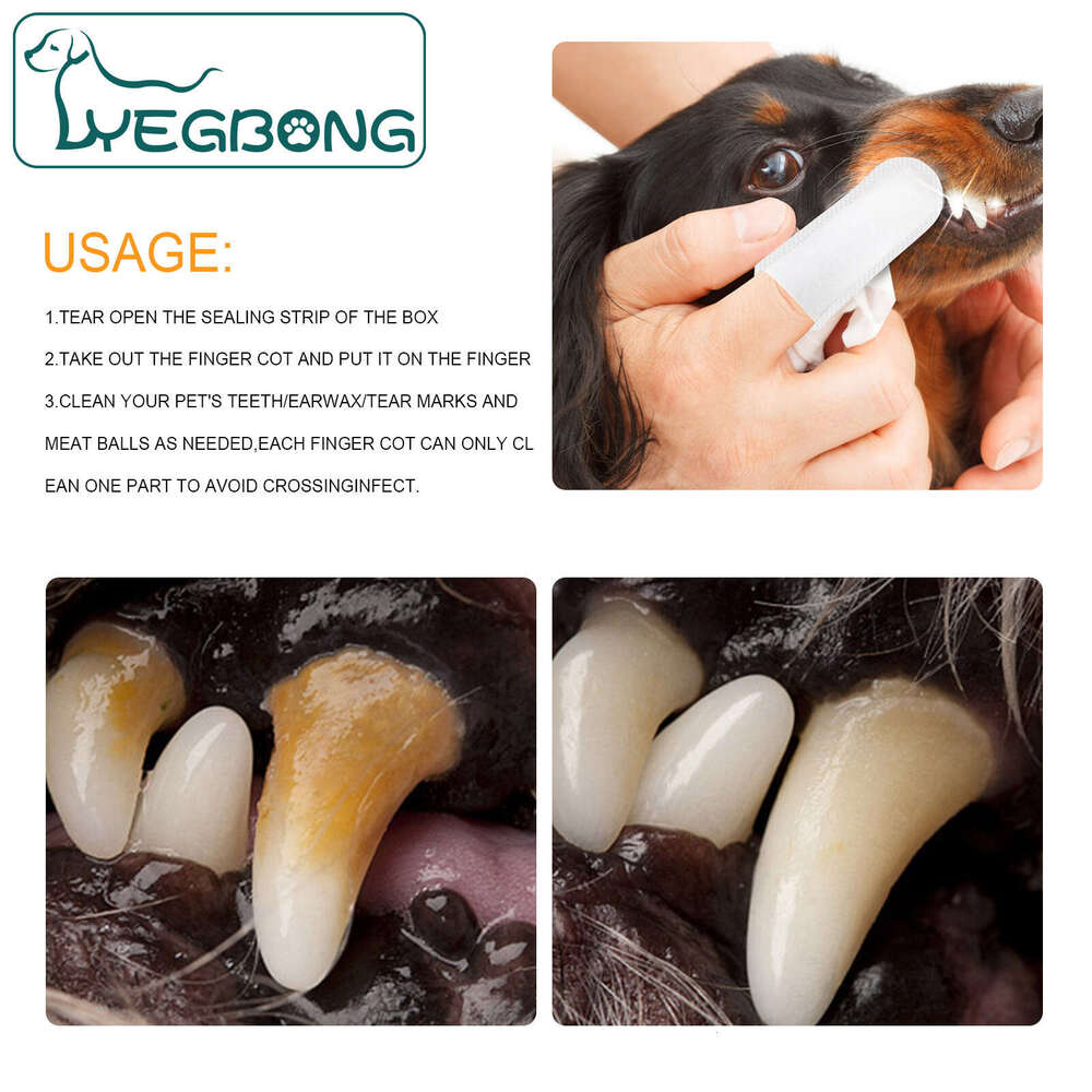 Yegbong Pet Dental Wipes Finger Cots for Dogs and Cats Teeth Cleaning Tartar Fresh Breath S260203