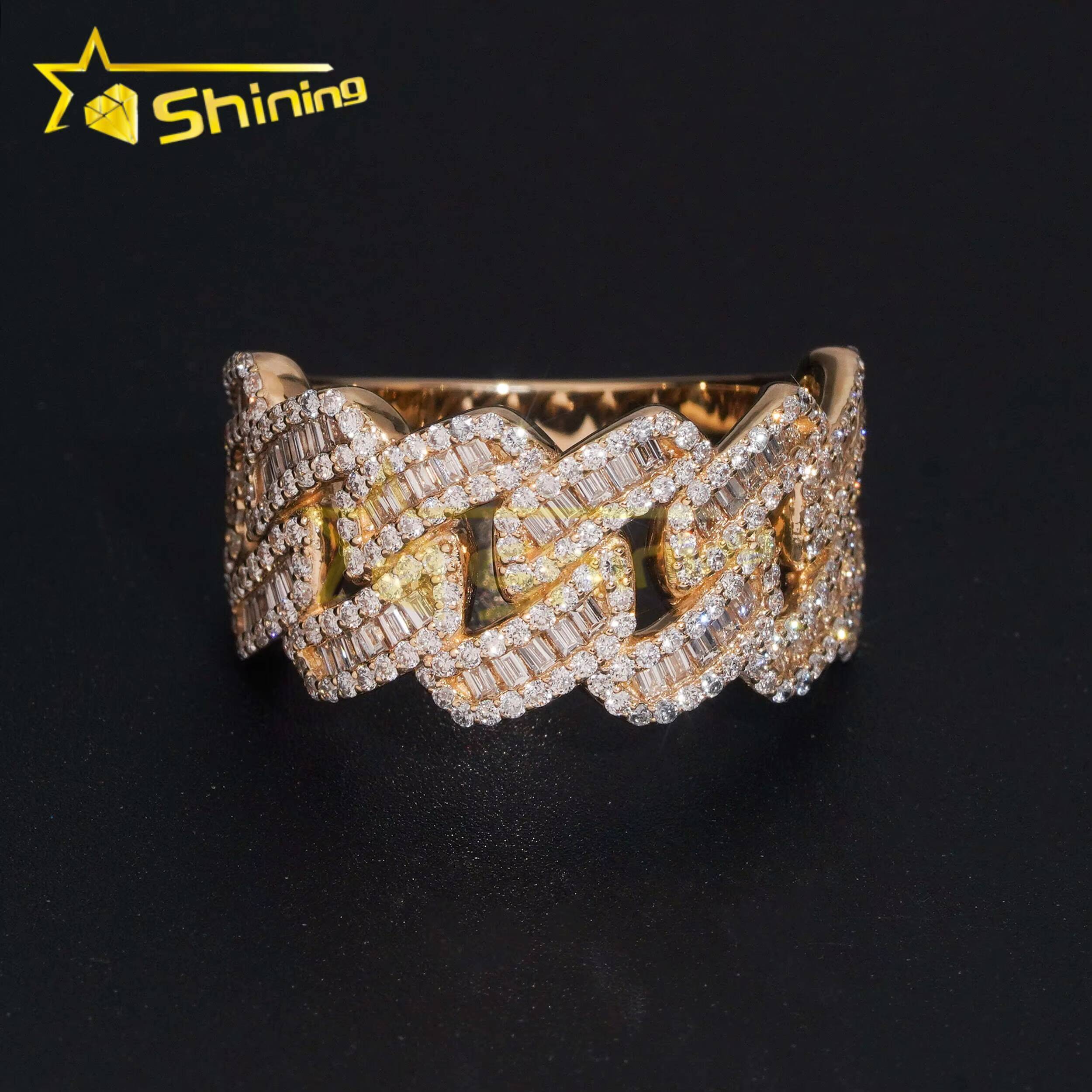 Custom Luxury 10K Real Gold HPHT Lab Diamonds Half Pave Band Hip Hop Cuban Mens Ring