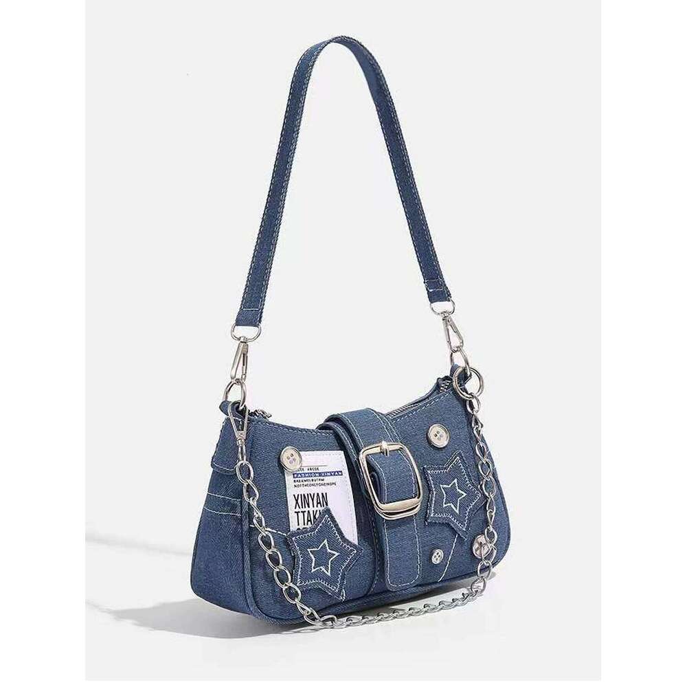 Y2K motorcycle hot girl style shoulder versatile star denim armpit bag C260204
