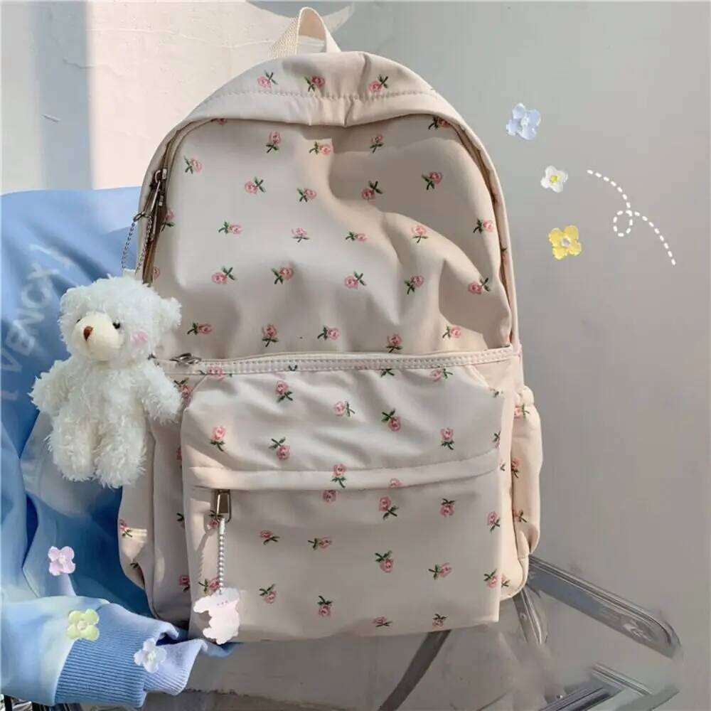 White Print Large-capacity Girl Cool High School Student Schoolbag Backpack Travel Bag Z260202